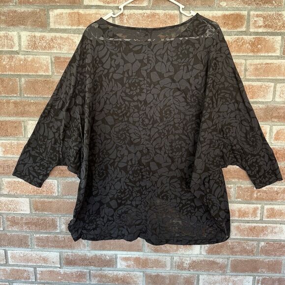 Marc Bouwer Dolman Sleeve Patterned Sheer Top Black Gray Medium - Picture 6 of 9